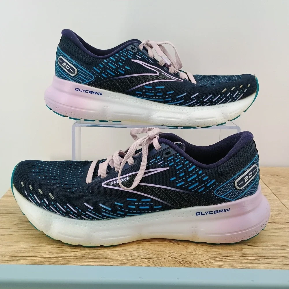 Brooks Glycerin 20 Womens Narrow Running Shoes Blue Mesh Cushion Athletic 10B